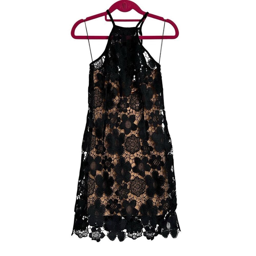 Rumer Mini Dress‎ Women's Small Black Guipure Floral Lace Remi Lined Halter NWT